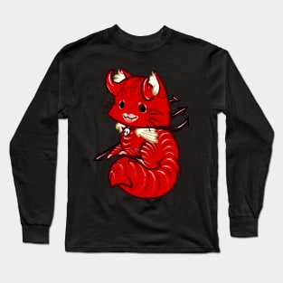 Halloween Chibi Winged Kitty - Red Tabby Devil Cat Long Sleeve T-Shirt